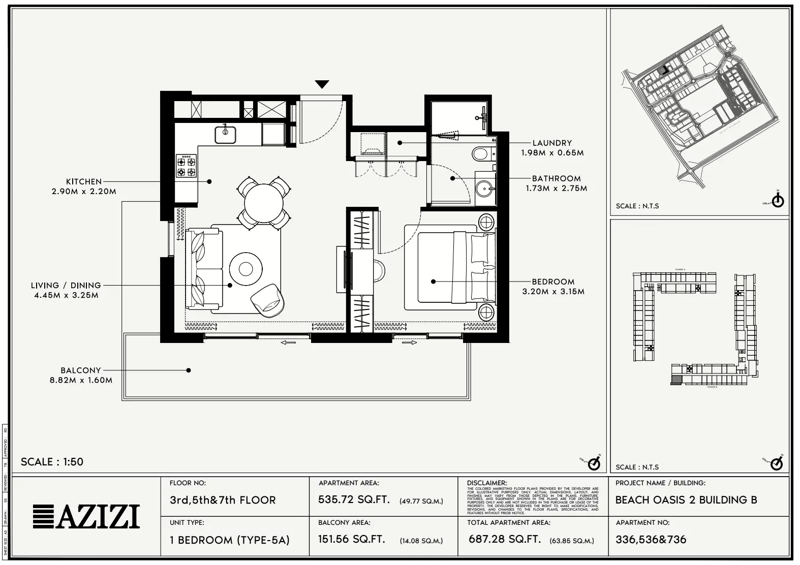 Beach Oasis Phase 2 By Azizi Type 5A - BB, 1 bed
