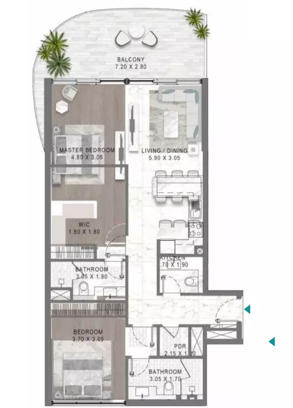 Lagoons Views Phase 2 By Damac Tower 11C, 11D, 12C & 12D Type 6, 2 beds