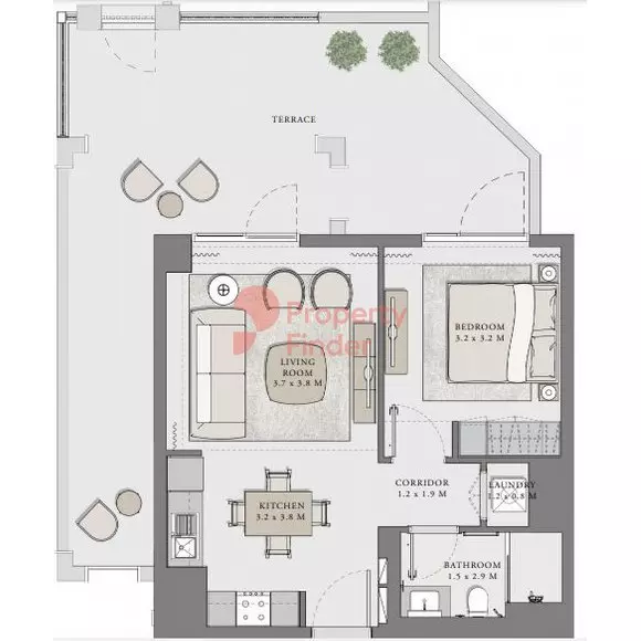 Creek Beach - Orchid — 1BR floor plan