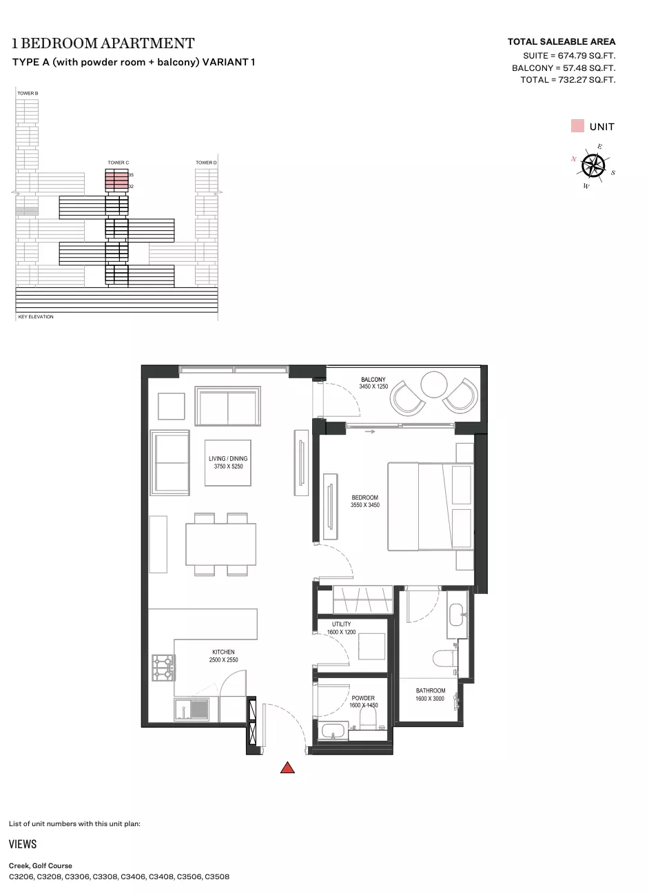 Sobha One Type A | Variant 1 Tower C, 1 bed