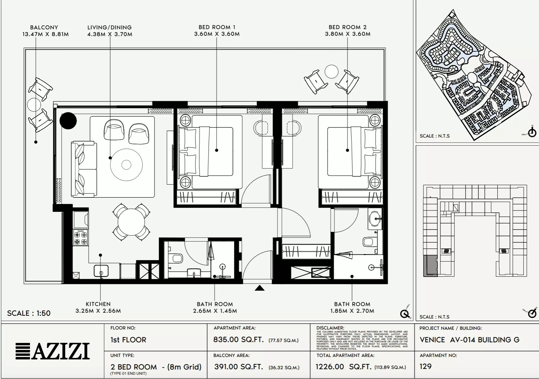 Azizi Venice 14 Type 129-Building G, 2 beds