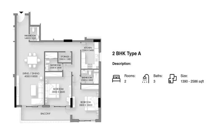 Cavara Circle — 2BR floor plan