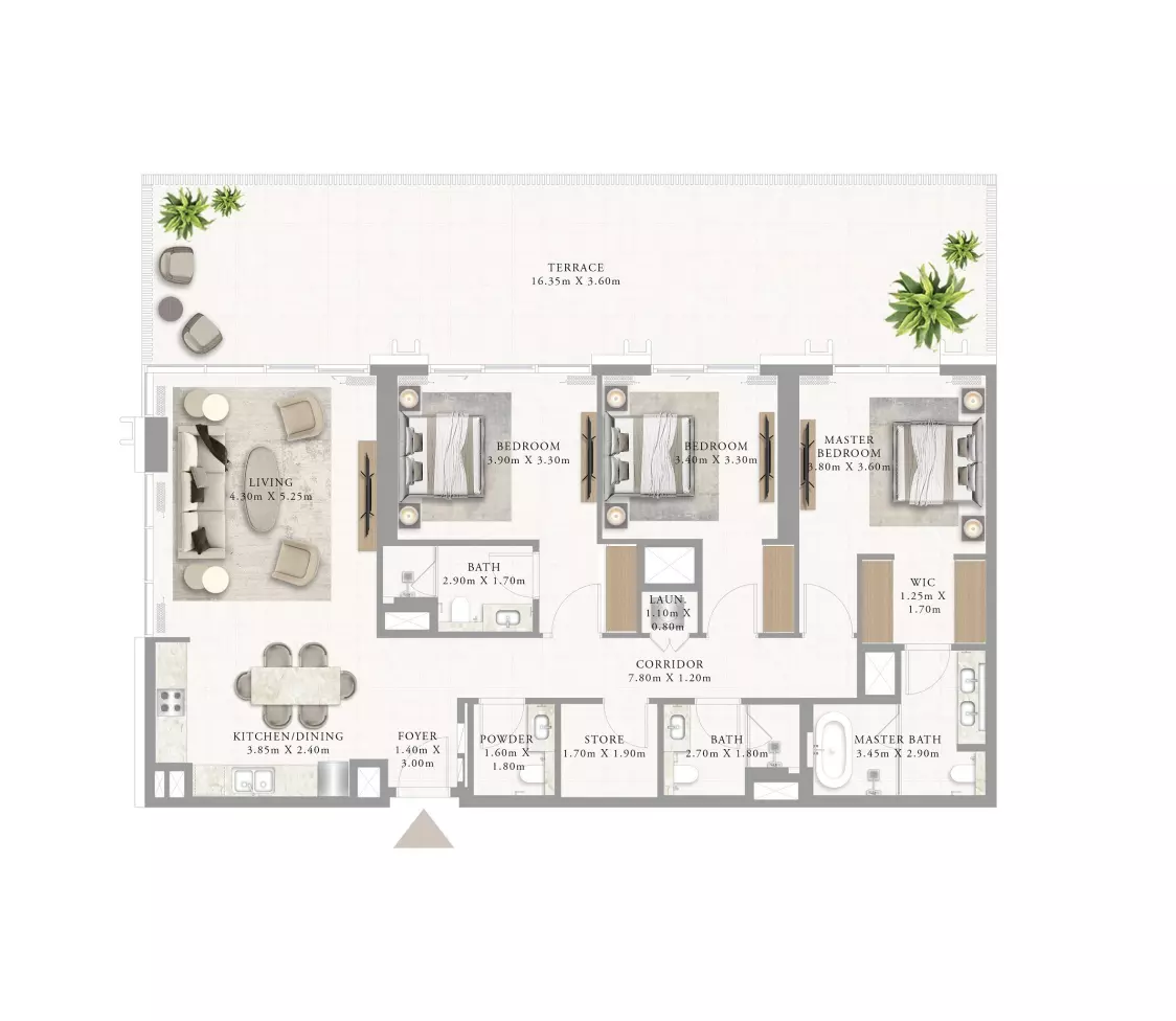 Address Residences Al Marjan Island Building 2 _ Type 1 3BDR, 3 beds