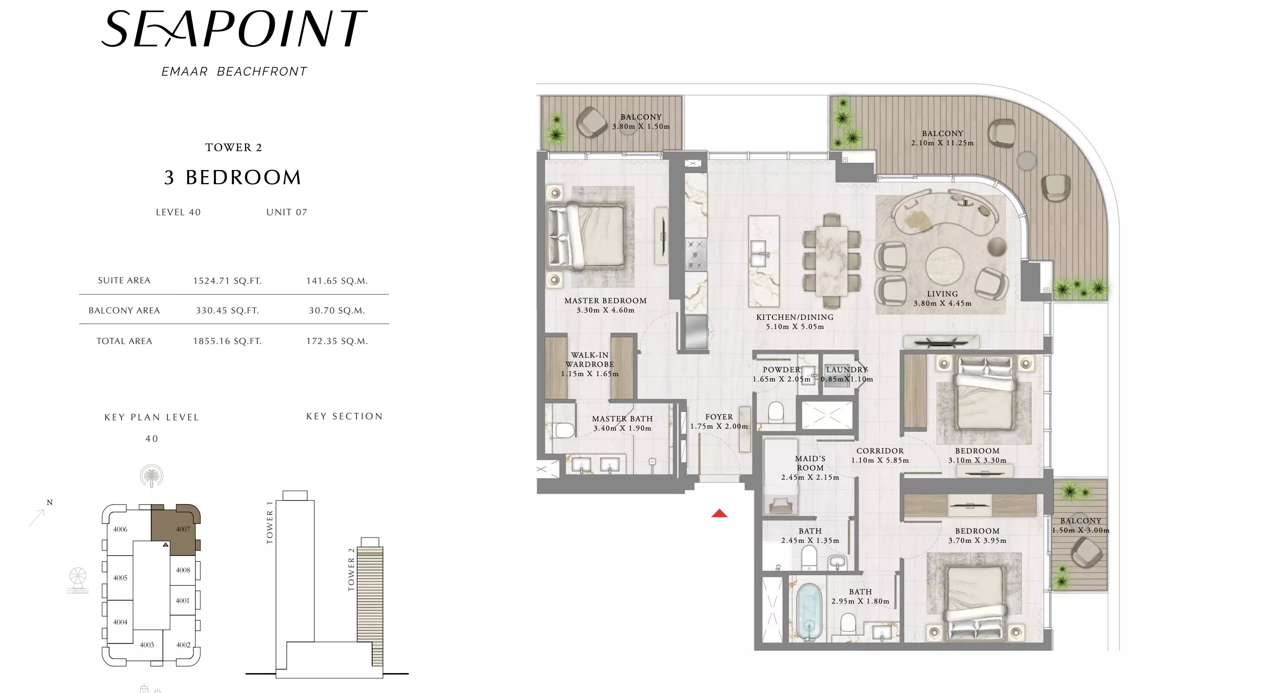 Seapoint T2 Level 40 ,Unit 07, 3 beds
