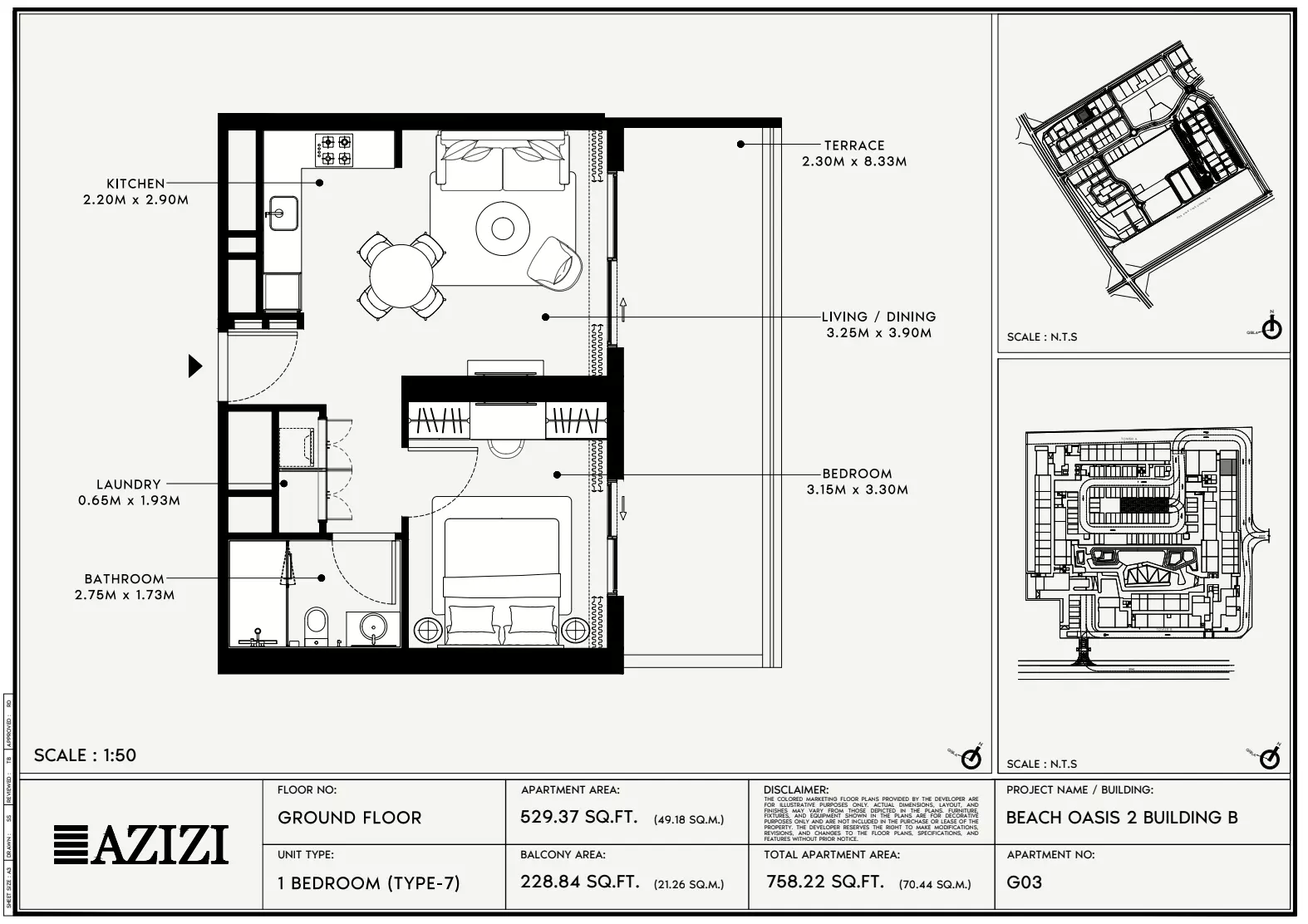 Beach Oasis Phase 2 By Azizi Type 7 - BB, 1 bed