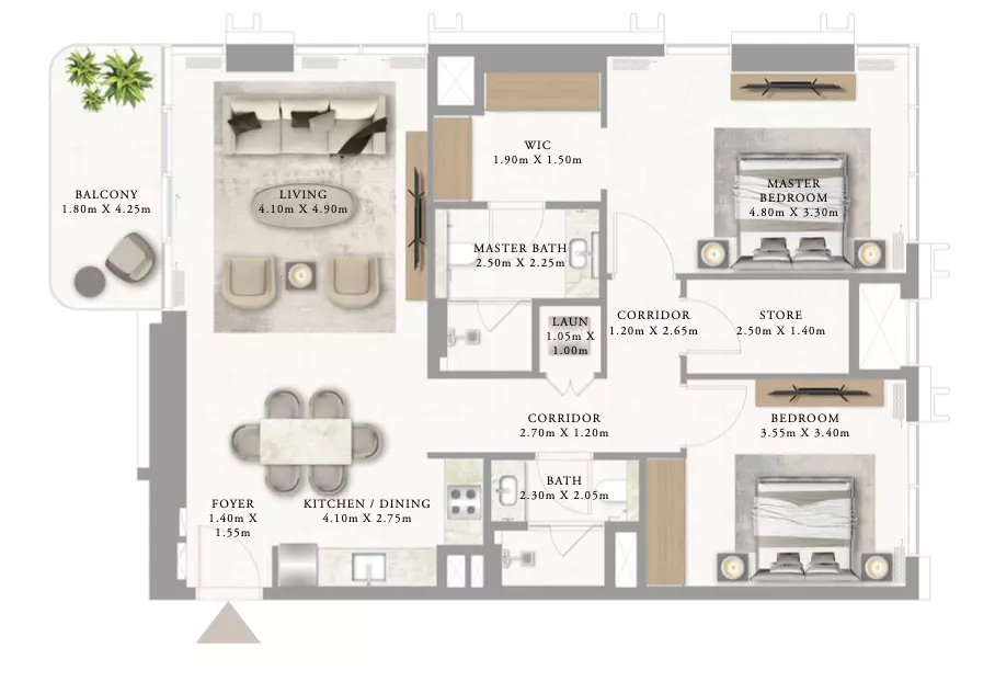 Address Residences Al Marjan Island — 2BR floor plan