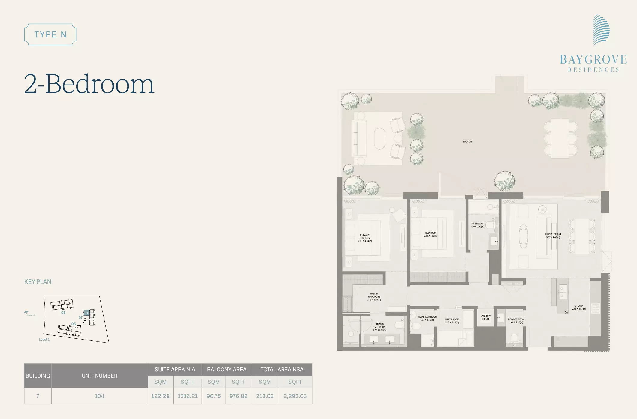 Bay Grove Residences Phase 3 Type N | 2-Bedroom (Maid), 2 beds