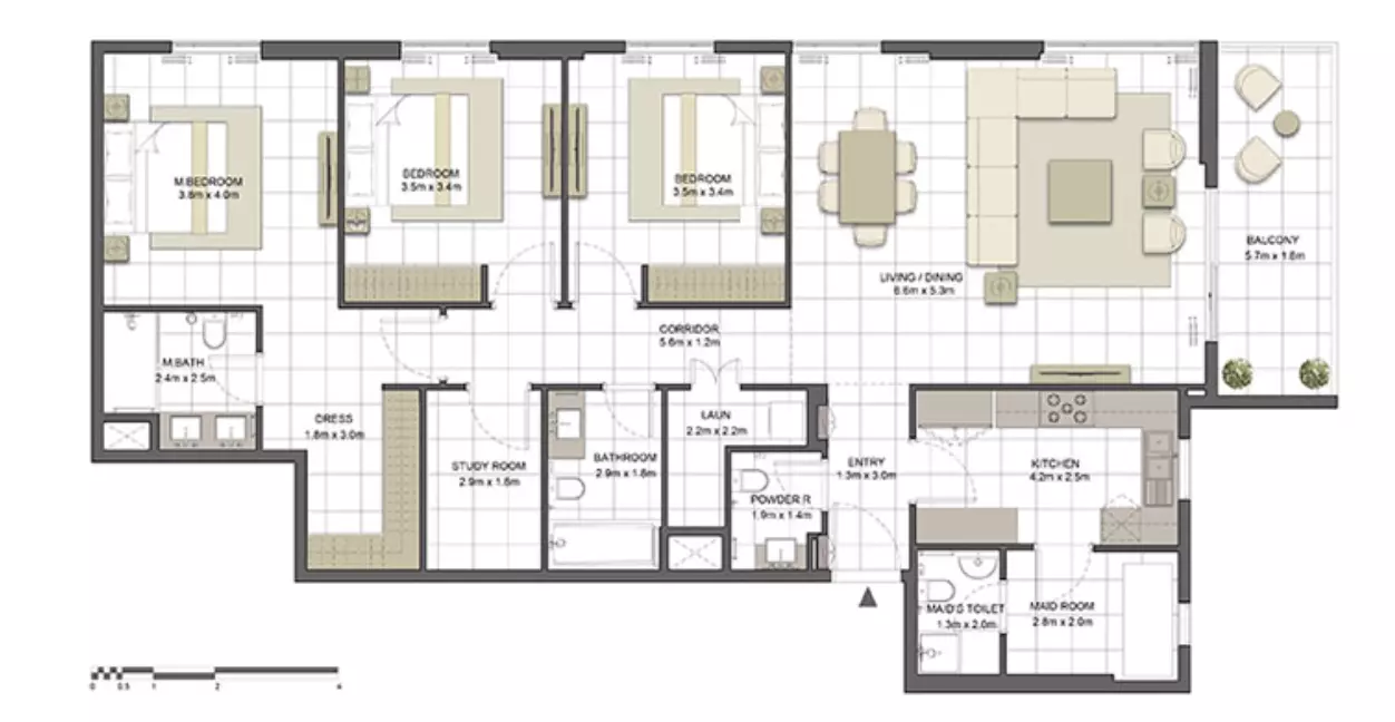 Crystal Residences Tower 2 - Type 3E, 3 beds