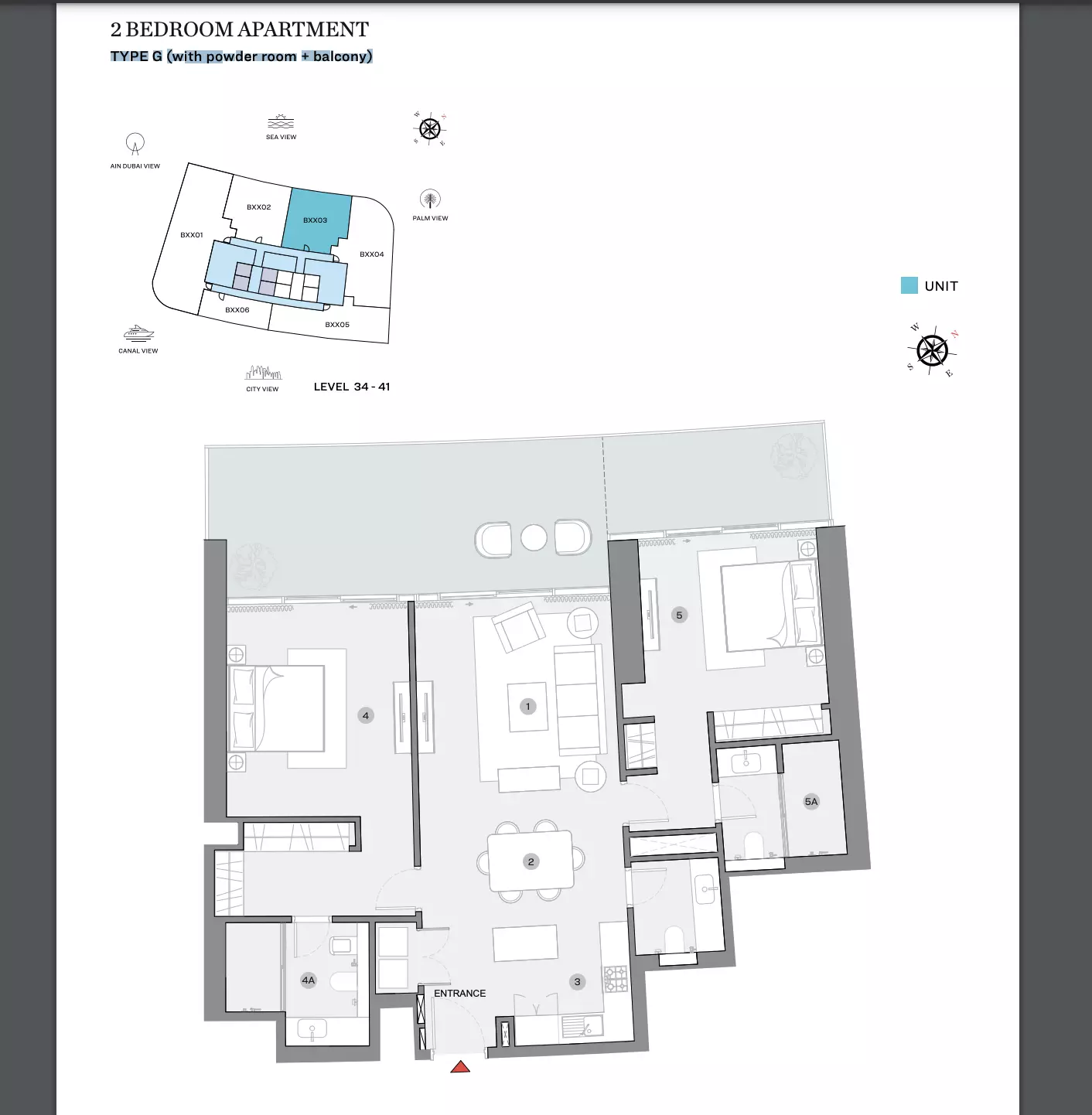 Sobha Seahaven Type G (with powder room + balcony), 2 beds