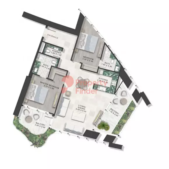 Safa One By Damac — 2BR floor plan