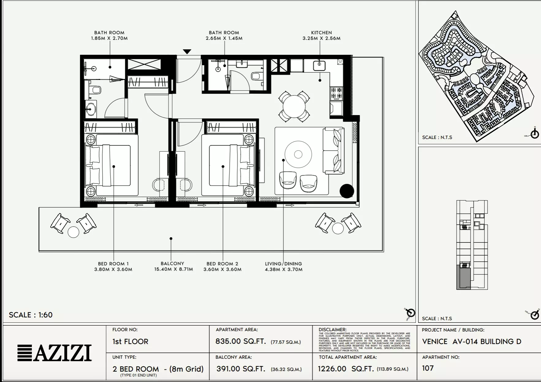 Azizi Venice 14 Type 107-Building D, 2 beds