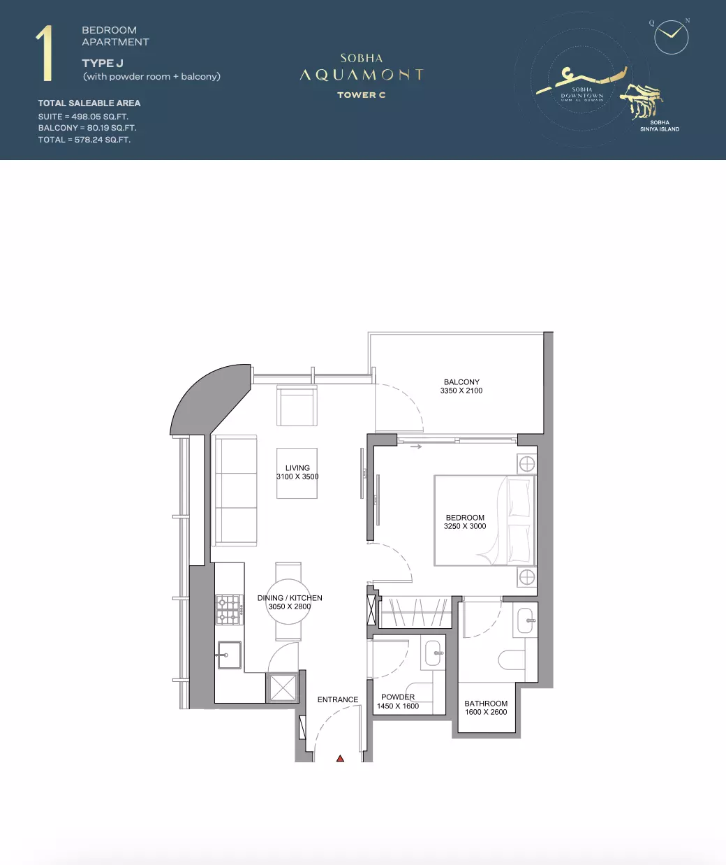 Sobha Aquamont Type J-Tower C, 1 bed