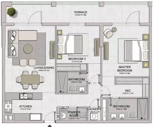 Le Ciel Type 3, 2 beds