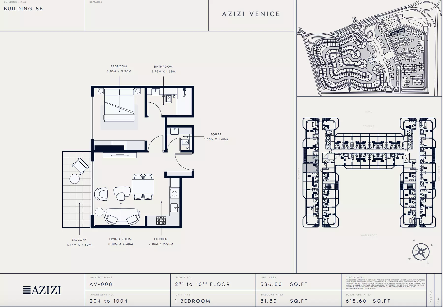 Azizi Venice 8 Type 204-Building B, 1 bed