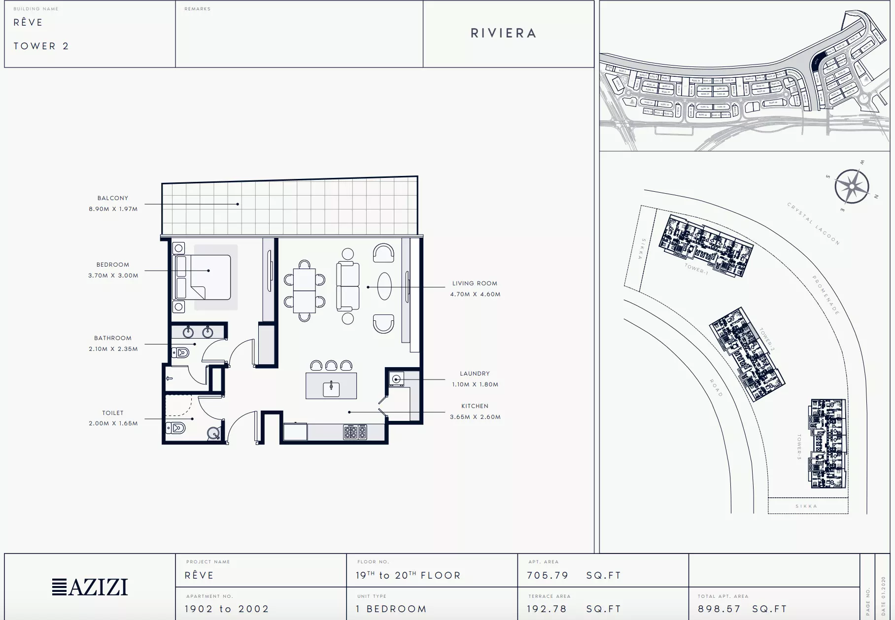 Azizi Riviera Reve Type 1902-Tower 2, 2 beds