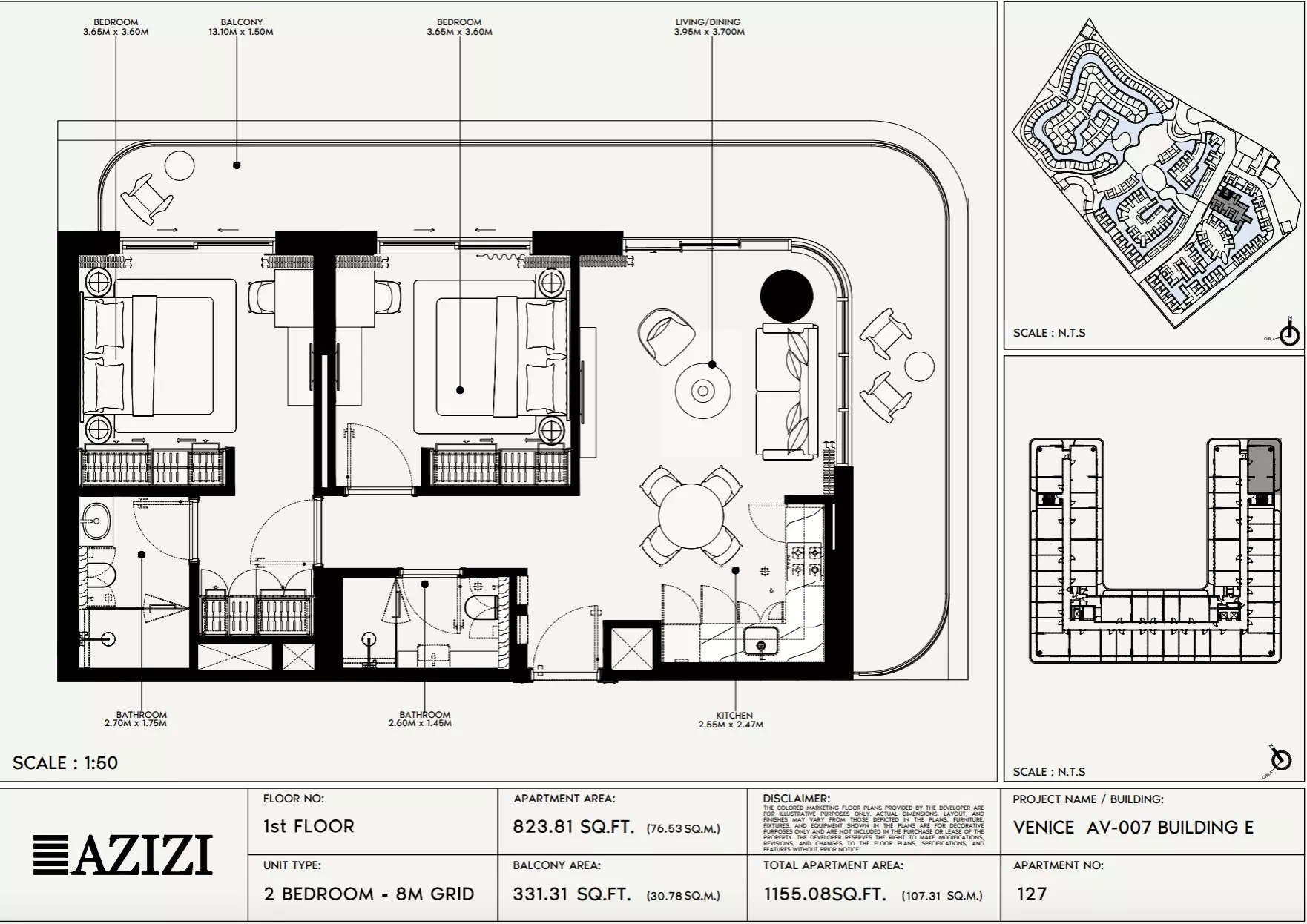 Azizi Venice 7 Type 127-Building E, 2 beds