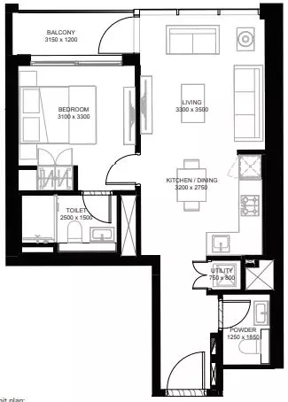 Sobha Hartland - Crest Grande — 1BR floor plan