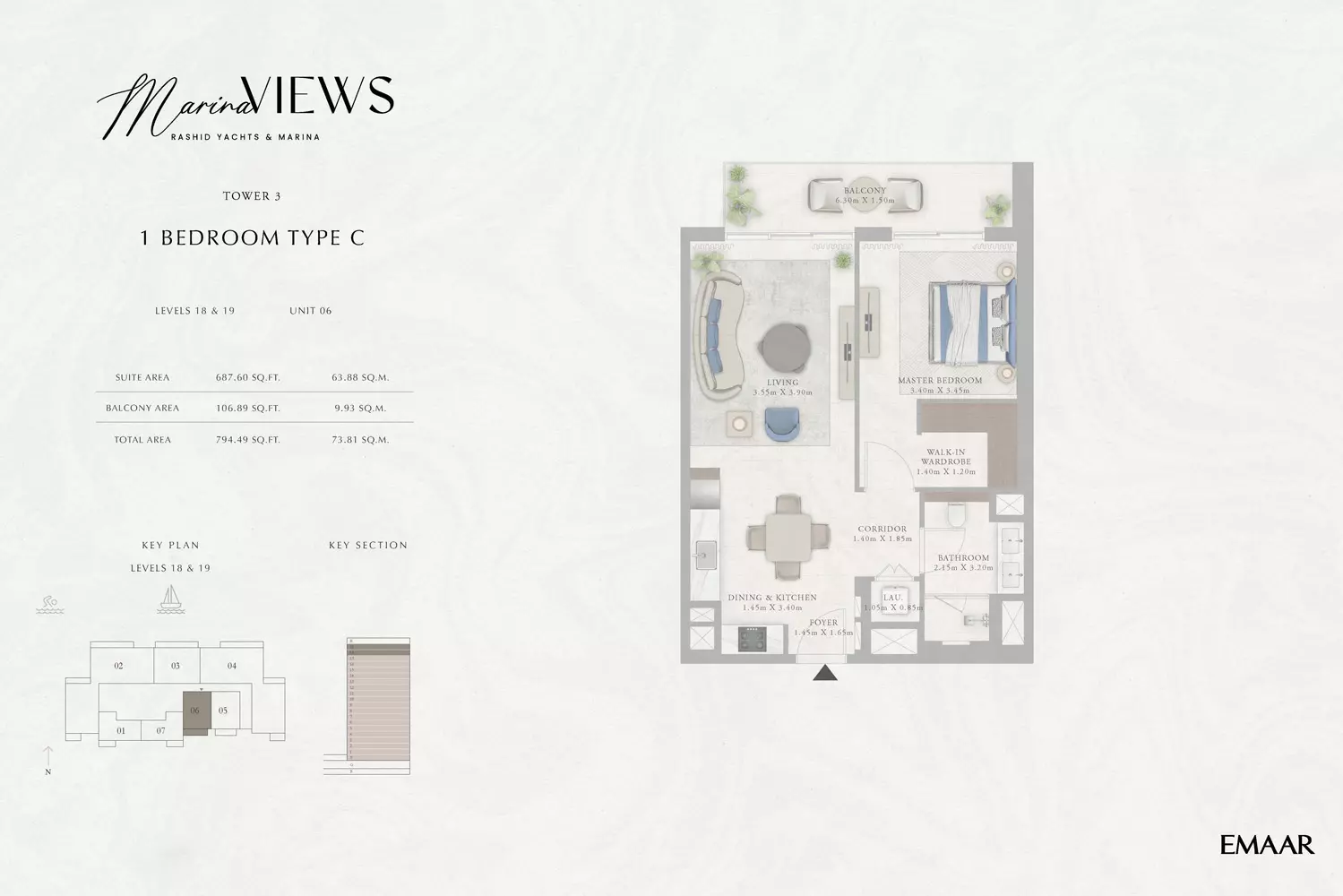 Marina Views Type 14-Tower 3, 1 bed