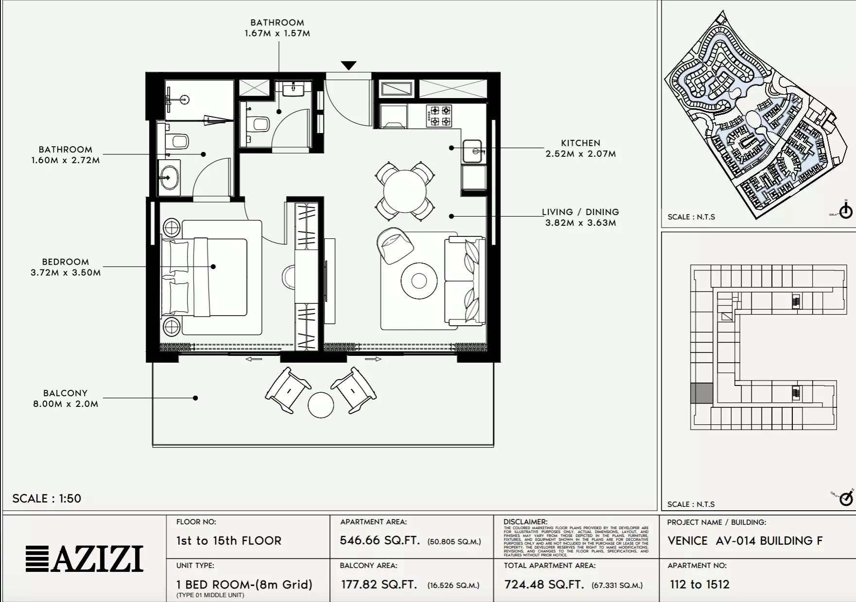 Azizi Venice 14 Type 112-Building F, 1 bed