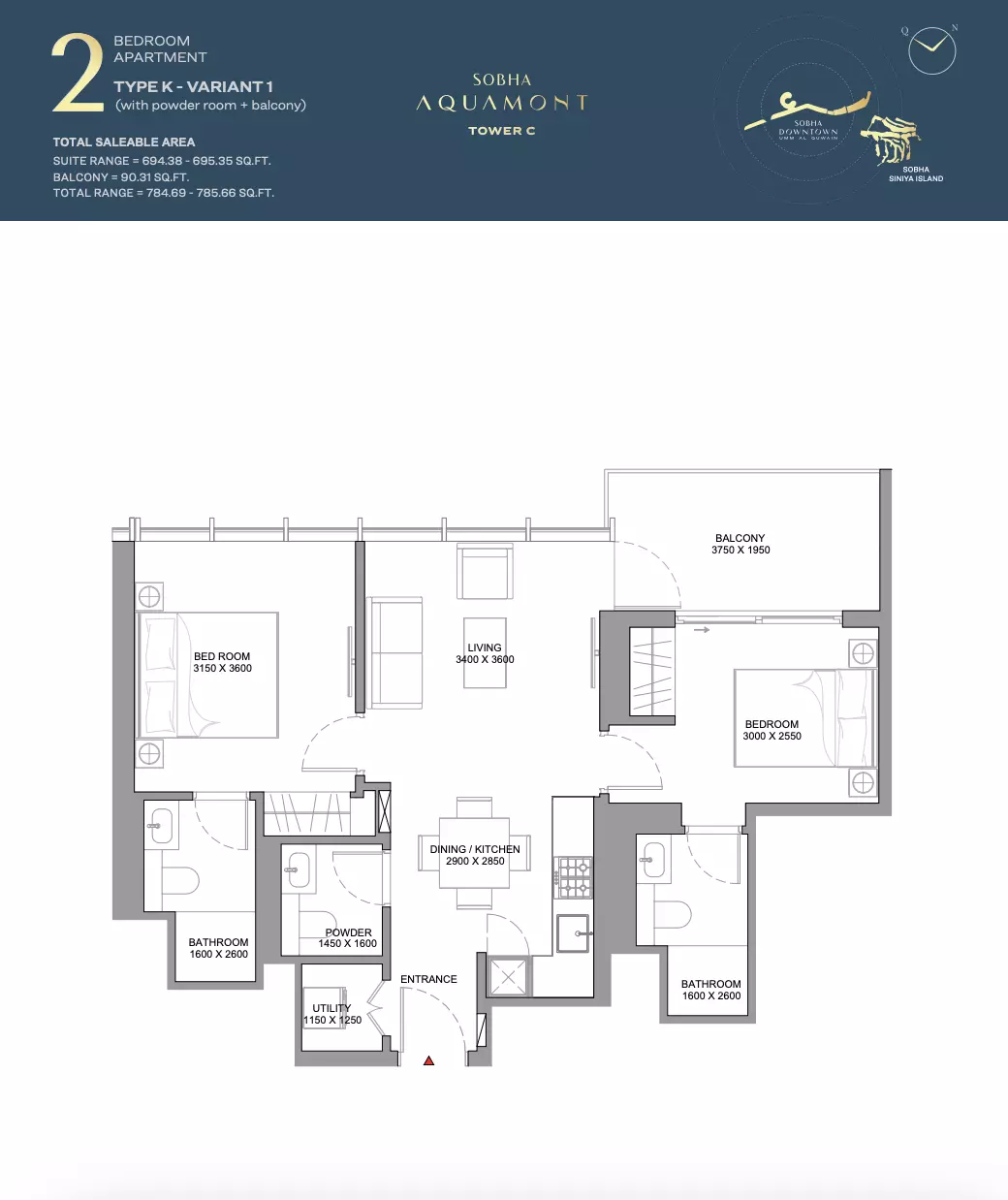 Sobha Aquamont Type K variant-Tower C, 2 beds