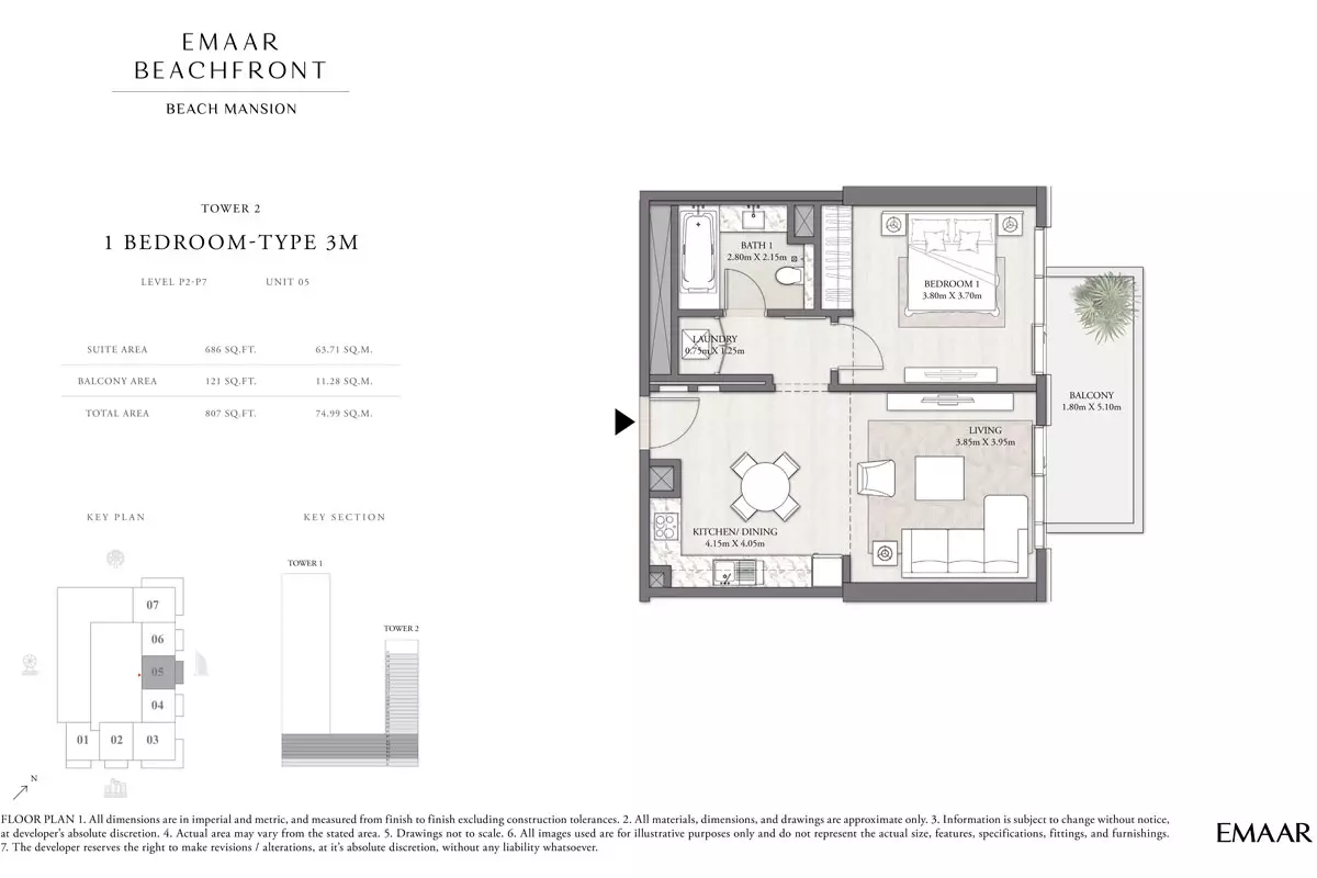 Beach Mansion Tower 2 Type 3M, Level P2-P7, unit 05, 1 bed