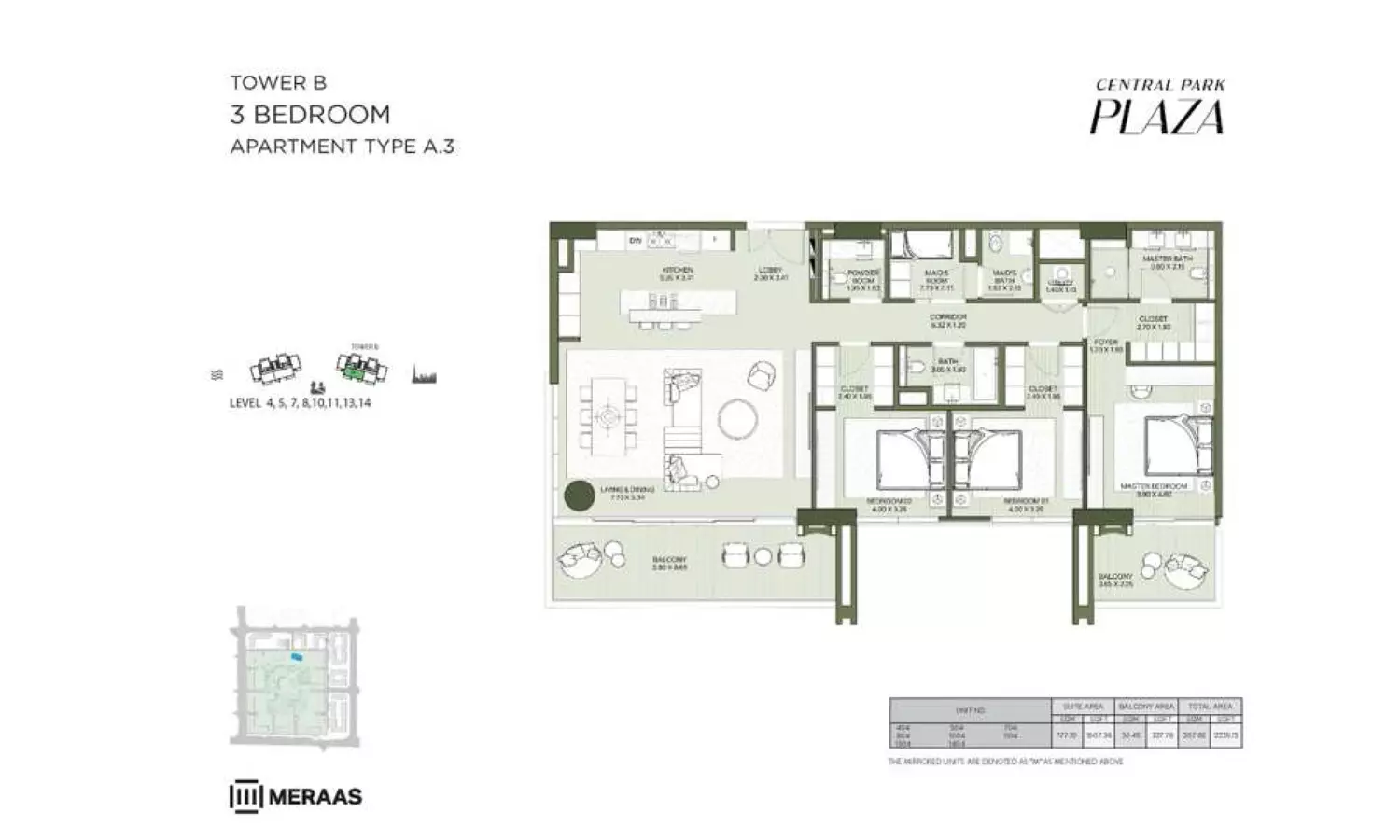 Central Park Plaza Tower B-Type A3, 3 beds