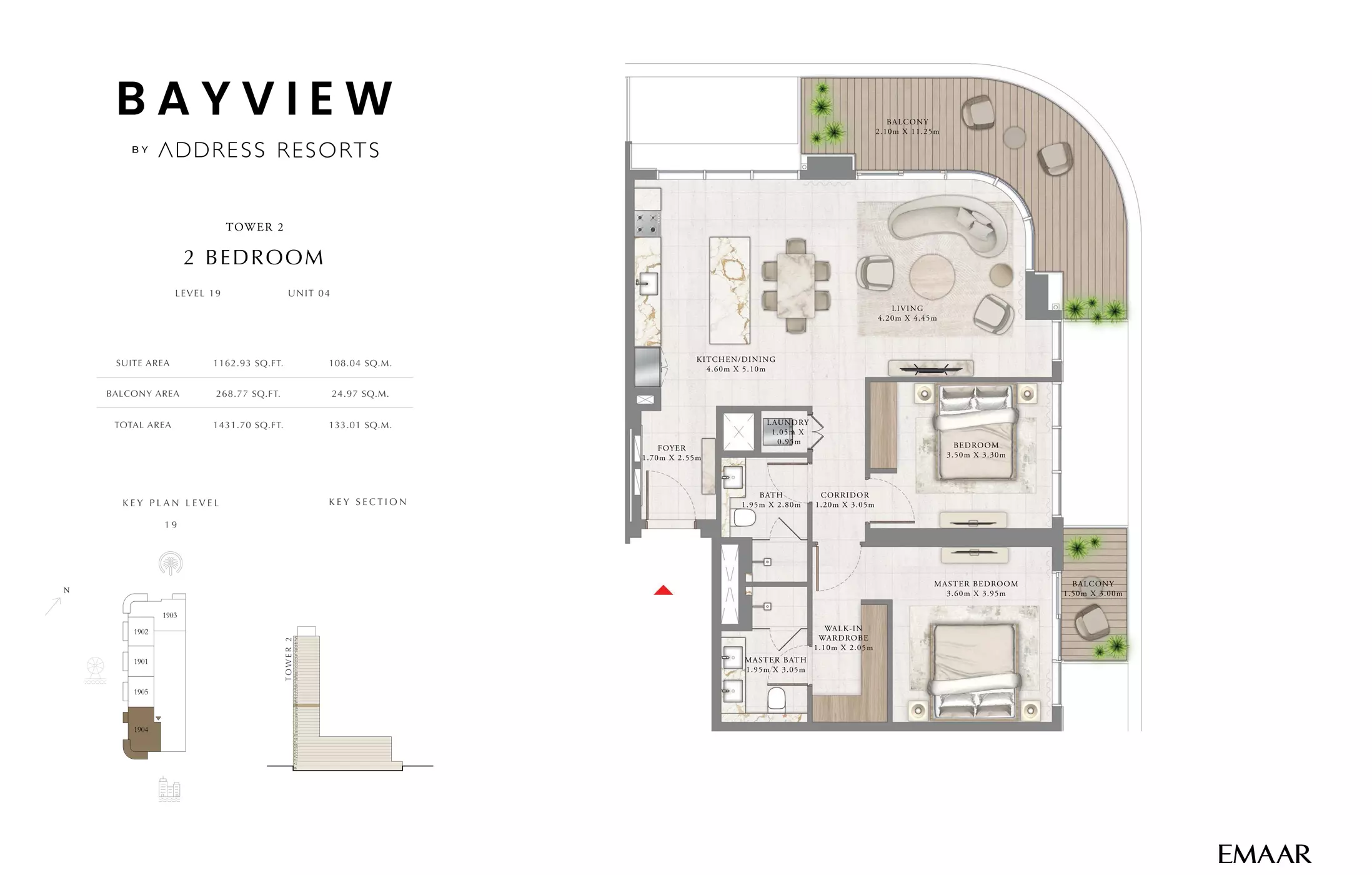 Bayview By Emaar Unit 4, Level 19, 2 beds