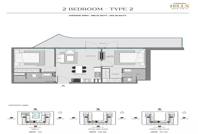 Samana Hills South 3 — 2BR floor plan