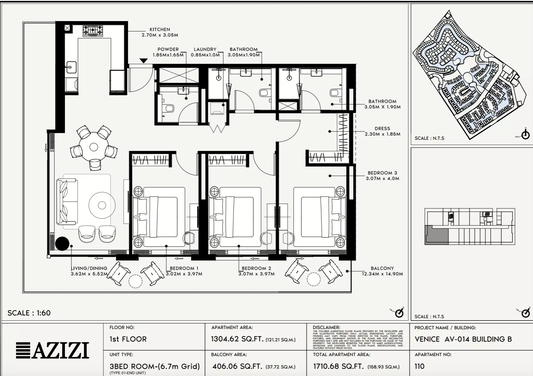 Azizi Venice 14 Type 110-Building B, 3 beds