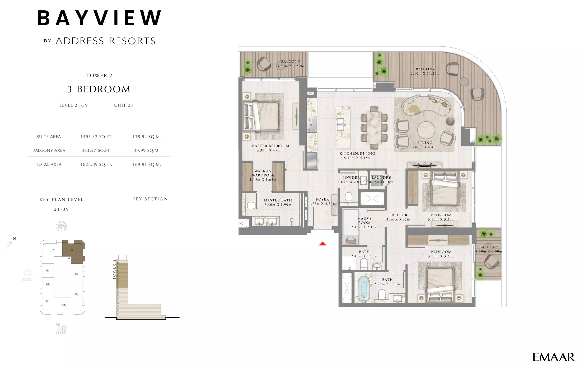 Bayview By Emaar Unit 3, Level 21-39, 3 beds