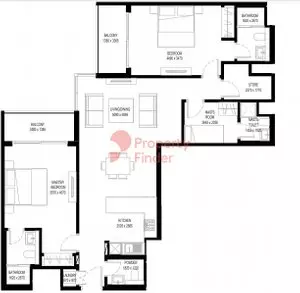 Crest Grande Tower C _ Type D (with maid room + 2 balconies) Variant 1, 2 beds