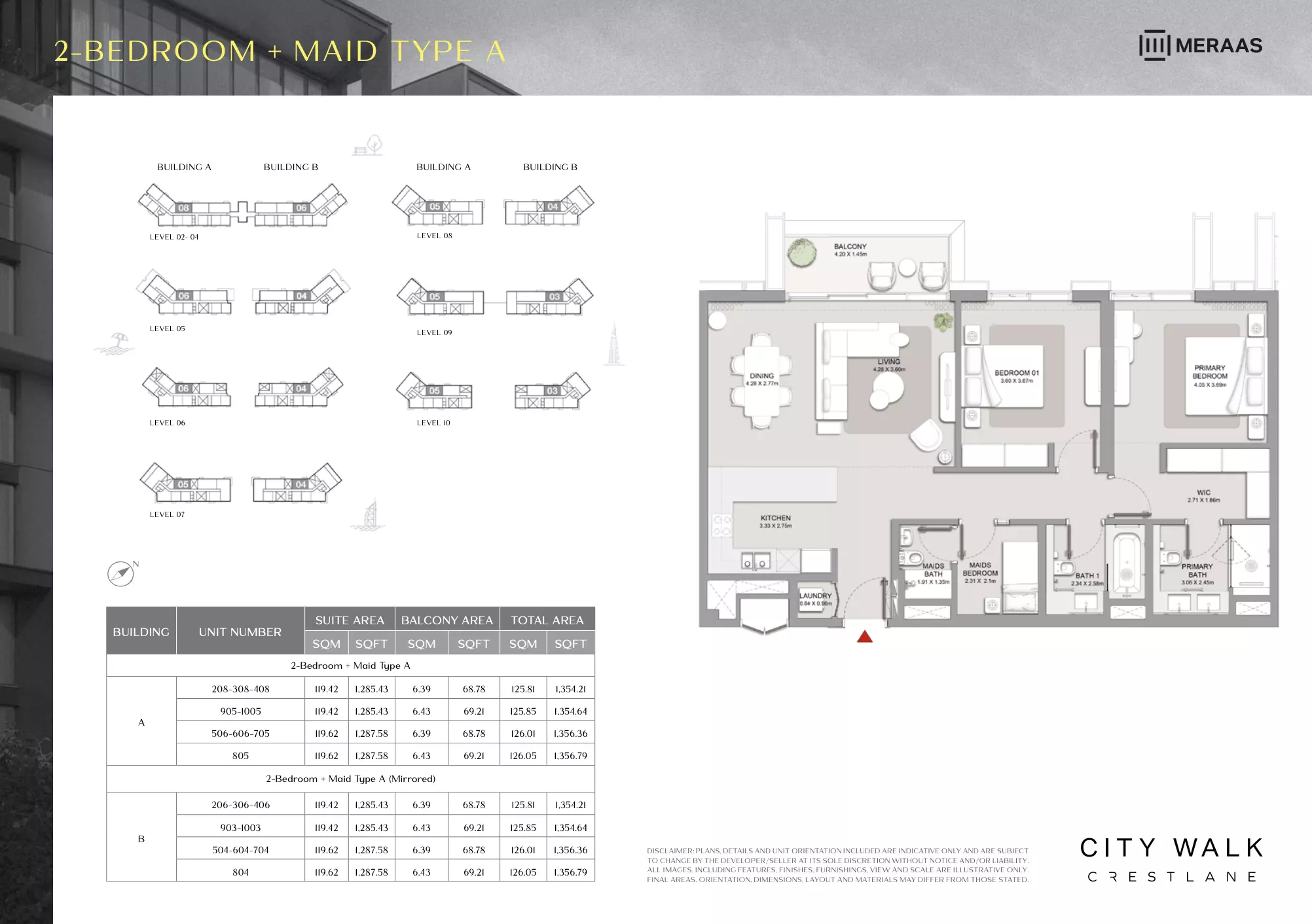 City Walk Crestlane Type A Mirrored + Maid - 2 BR, 3 beds