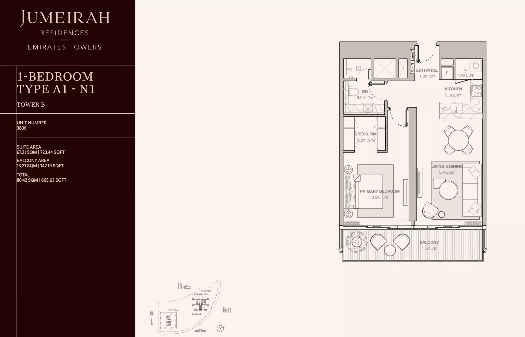 Jumeirah Residences Emirates Towers Type N1-Tower B, 1 bed