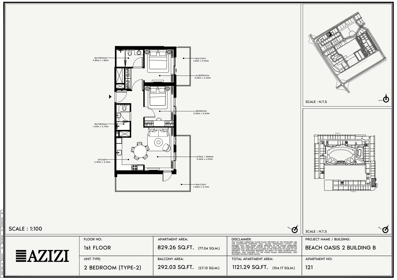 Beach Oasis Phase 2 By Azizi Type 2 - BB, 2 beds