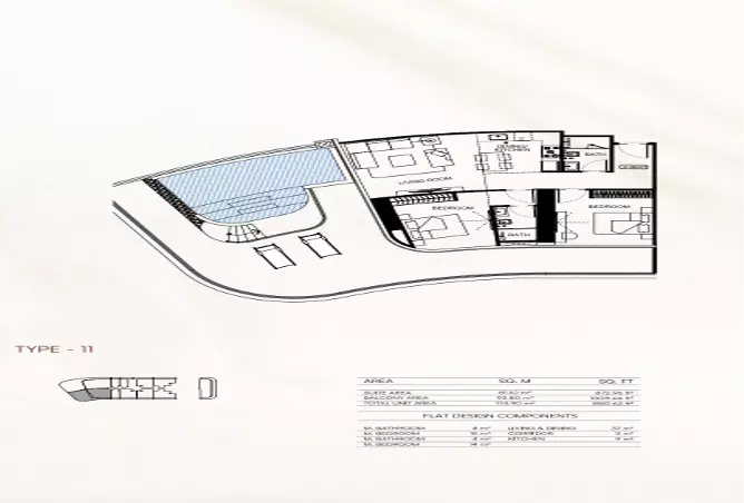 Binghatti Flare 01 — 2BR floor plan