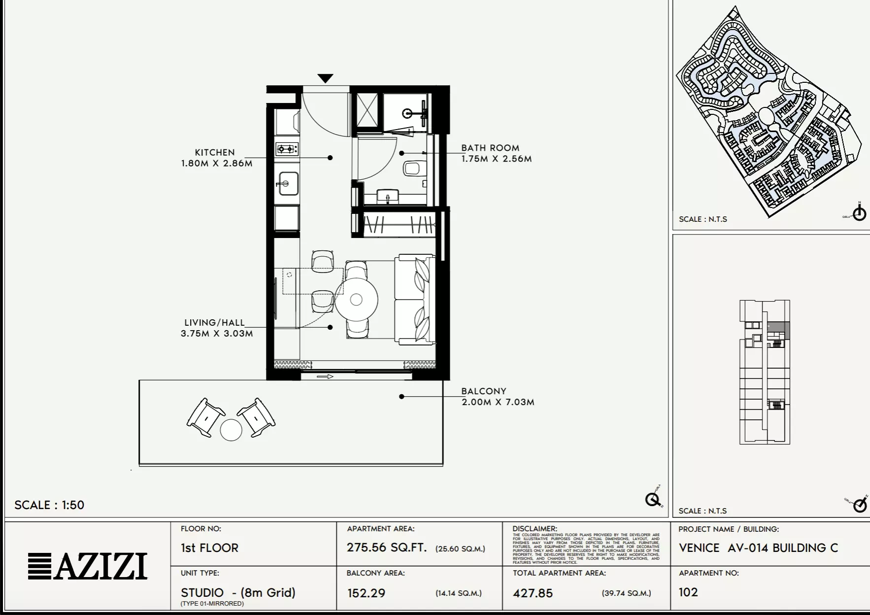 Azizi Venice 14 Type 102-Building C, studio