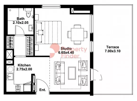 Midtown Noor — Studio floor plan
