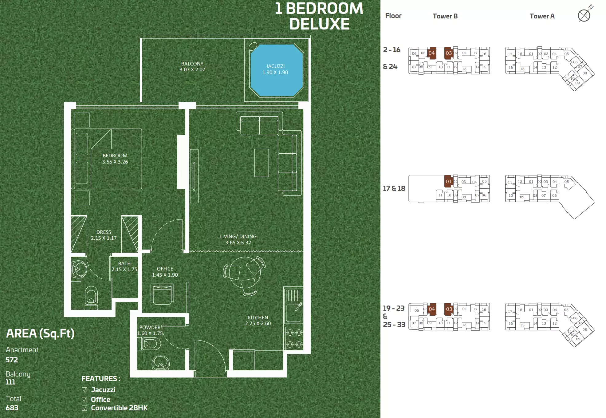 Sportz Type A Deluxe - Tower B, 1 bed