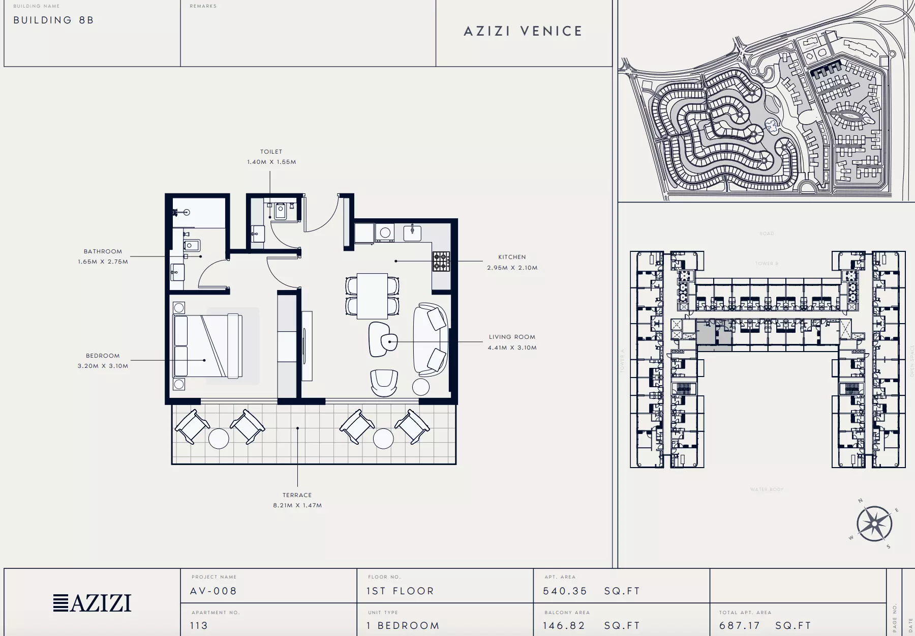 Azizi Venice 8 Type 113-Building B, 1 bed