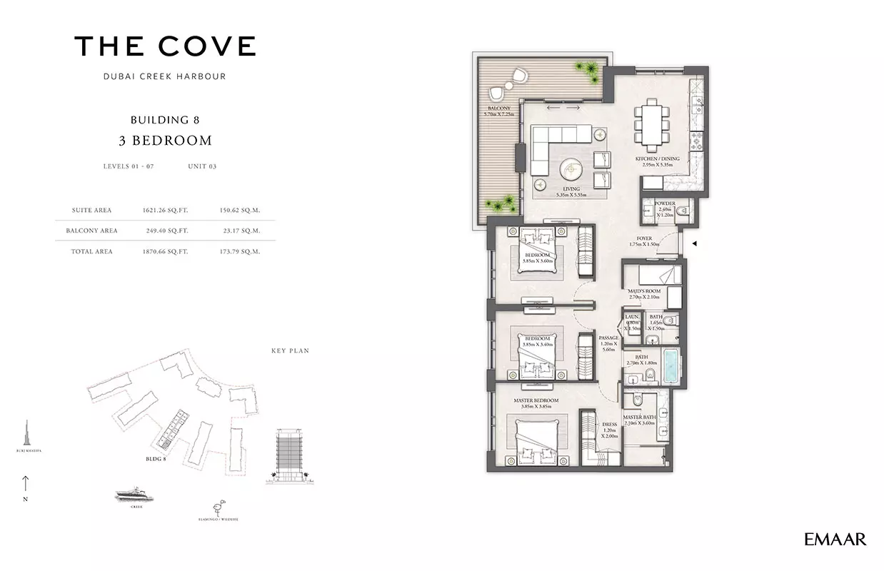 The Cove Phase 2 By Emaar Building 8 - Levels 01-07, Unit 03, 3 beds