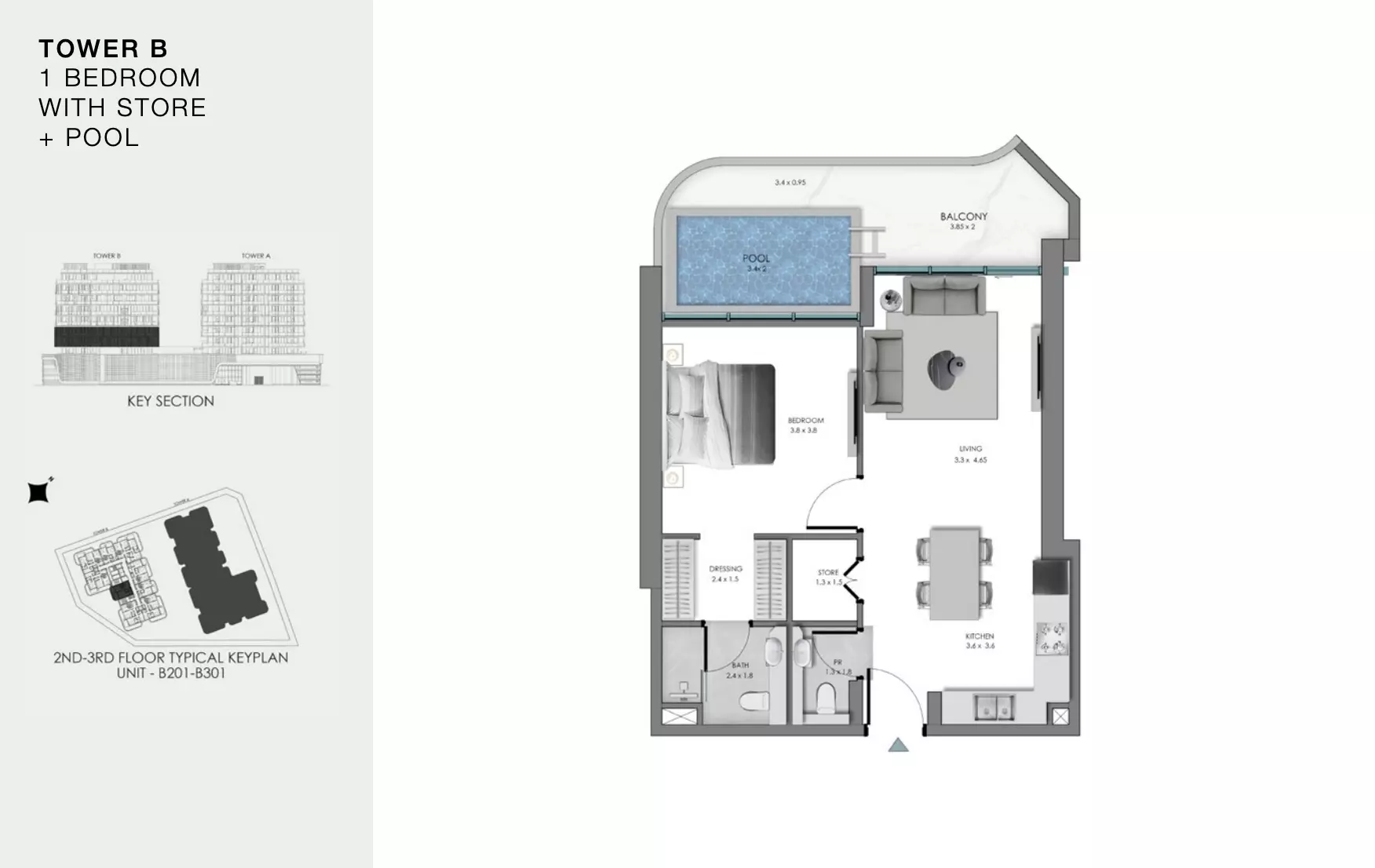 Ocean Bay by Samana Type 3-Tower B, 1 bed