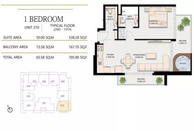 Golden Wood Views 5 — 1BR floor plan