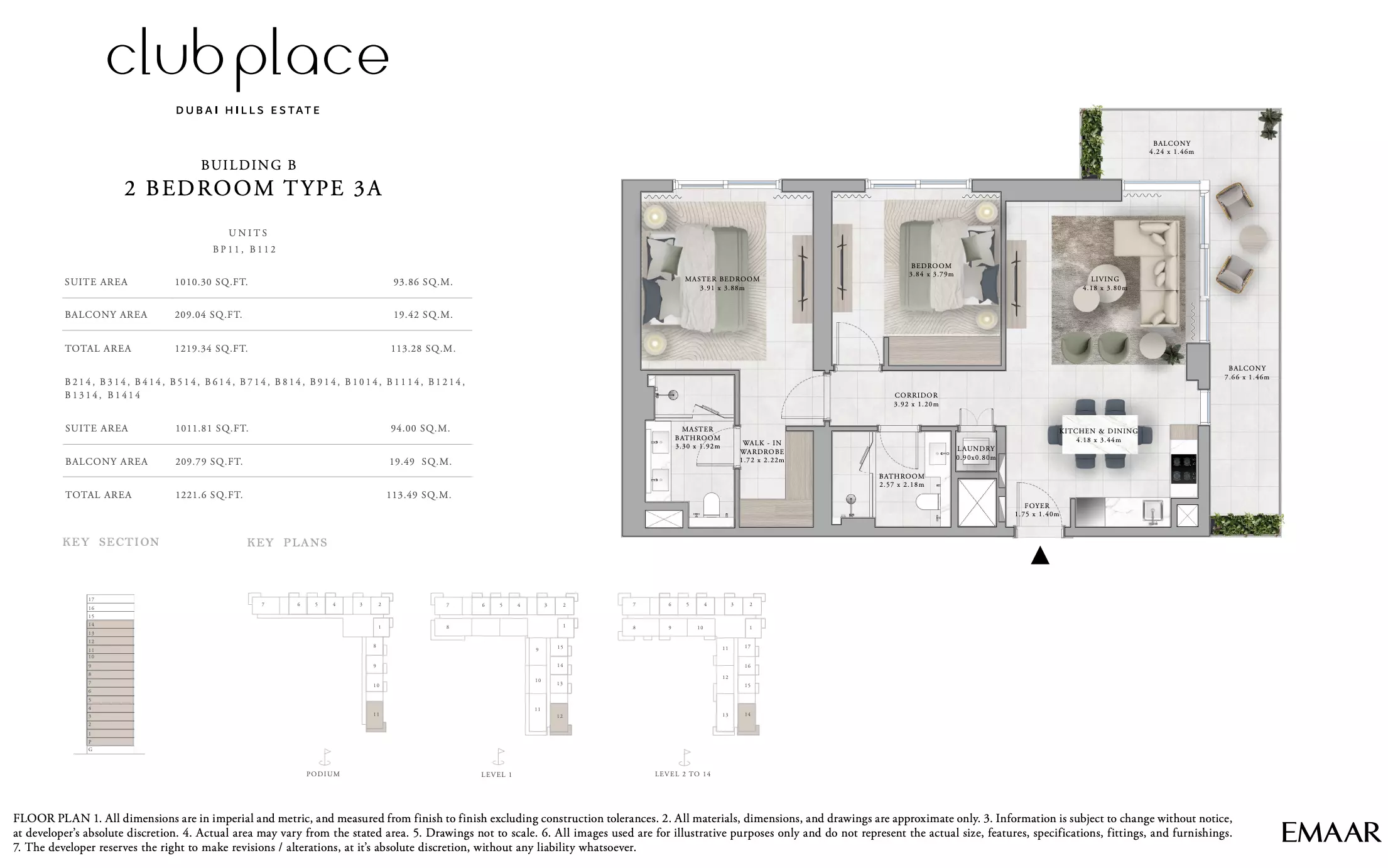 Club Place Building B - Type 3A, 2 beds