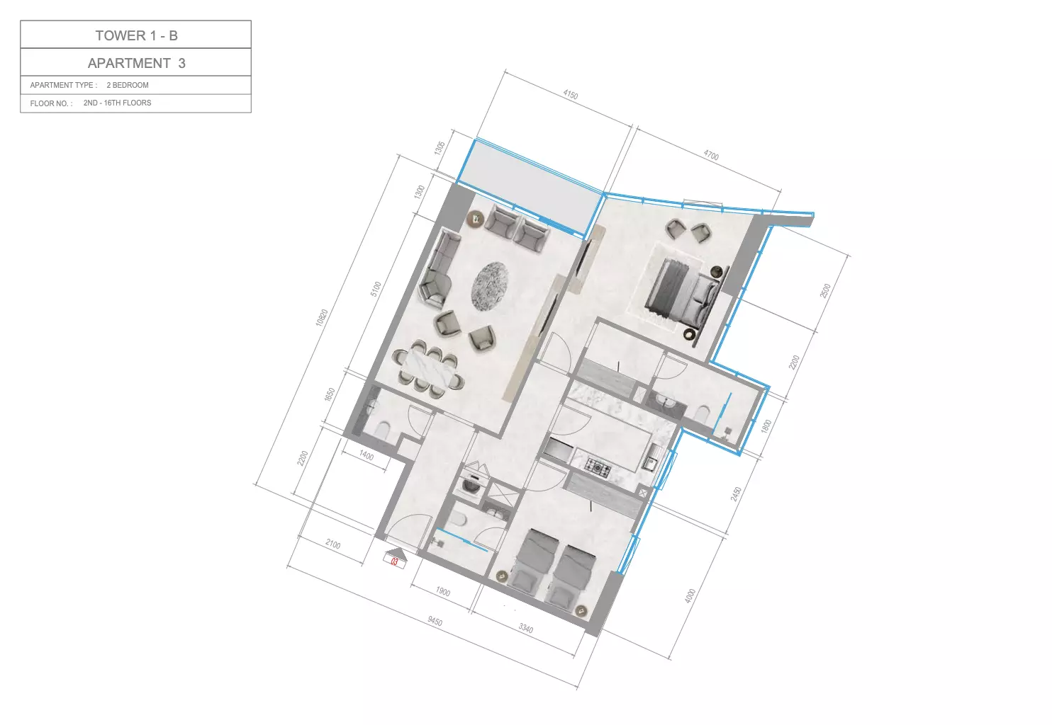 Orchid Towers Phase 1 - Type 3-Tower B Floor Plan