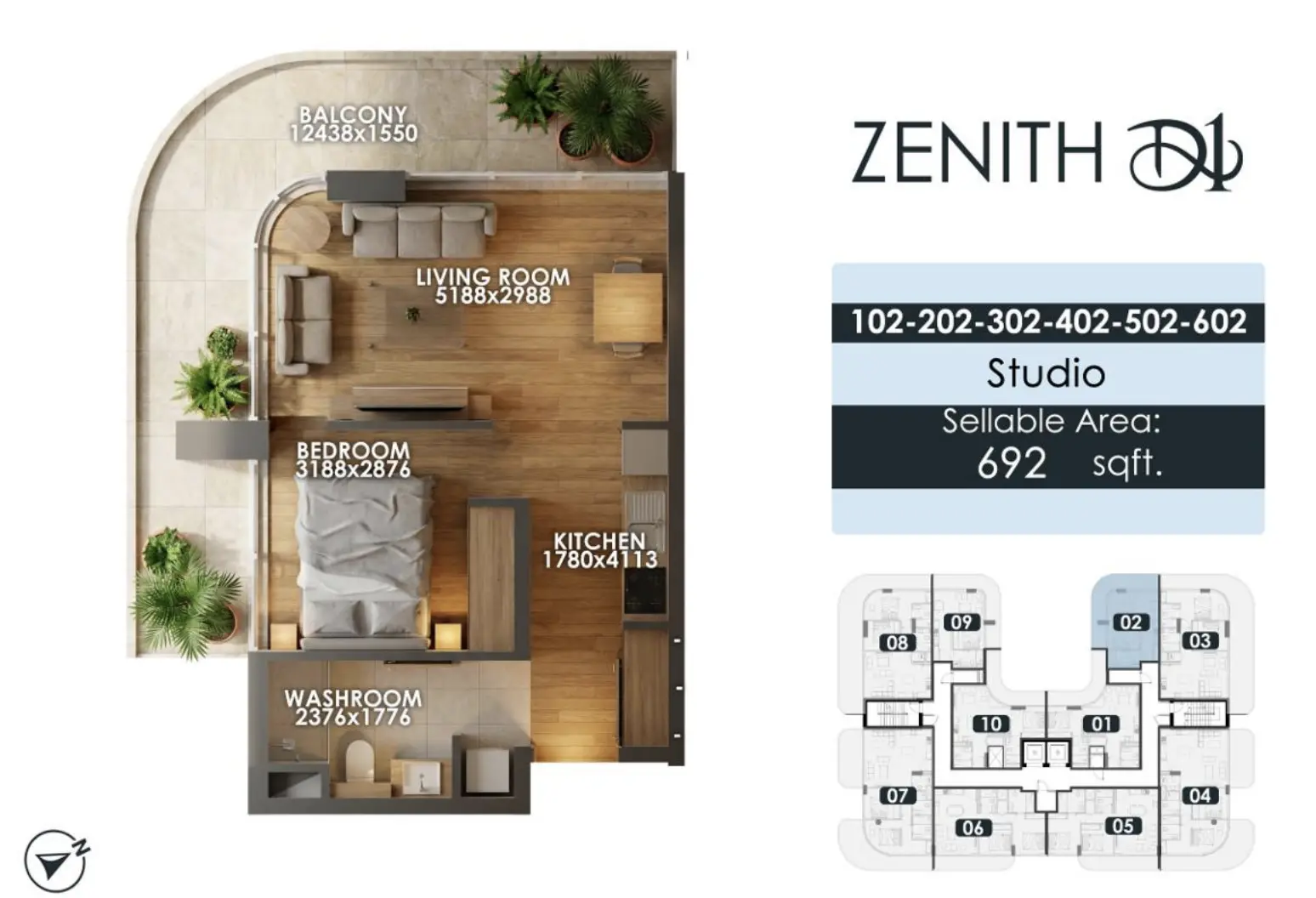 Zenith D1 — Studio floor plan