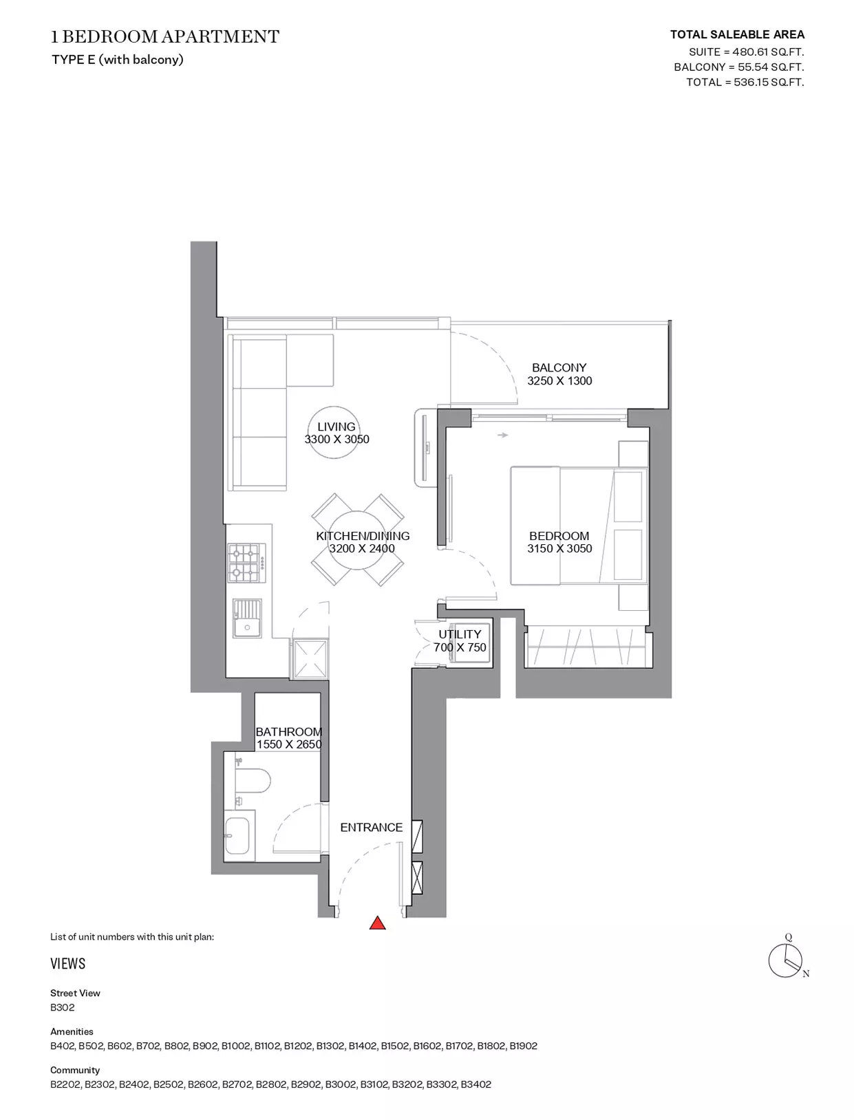 Sobha Orbis — 1BR floor plan