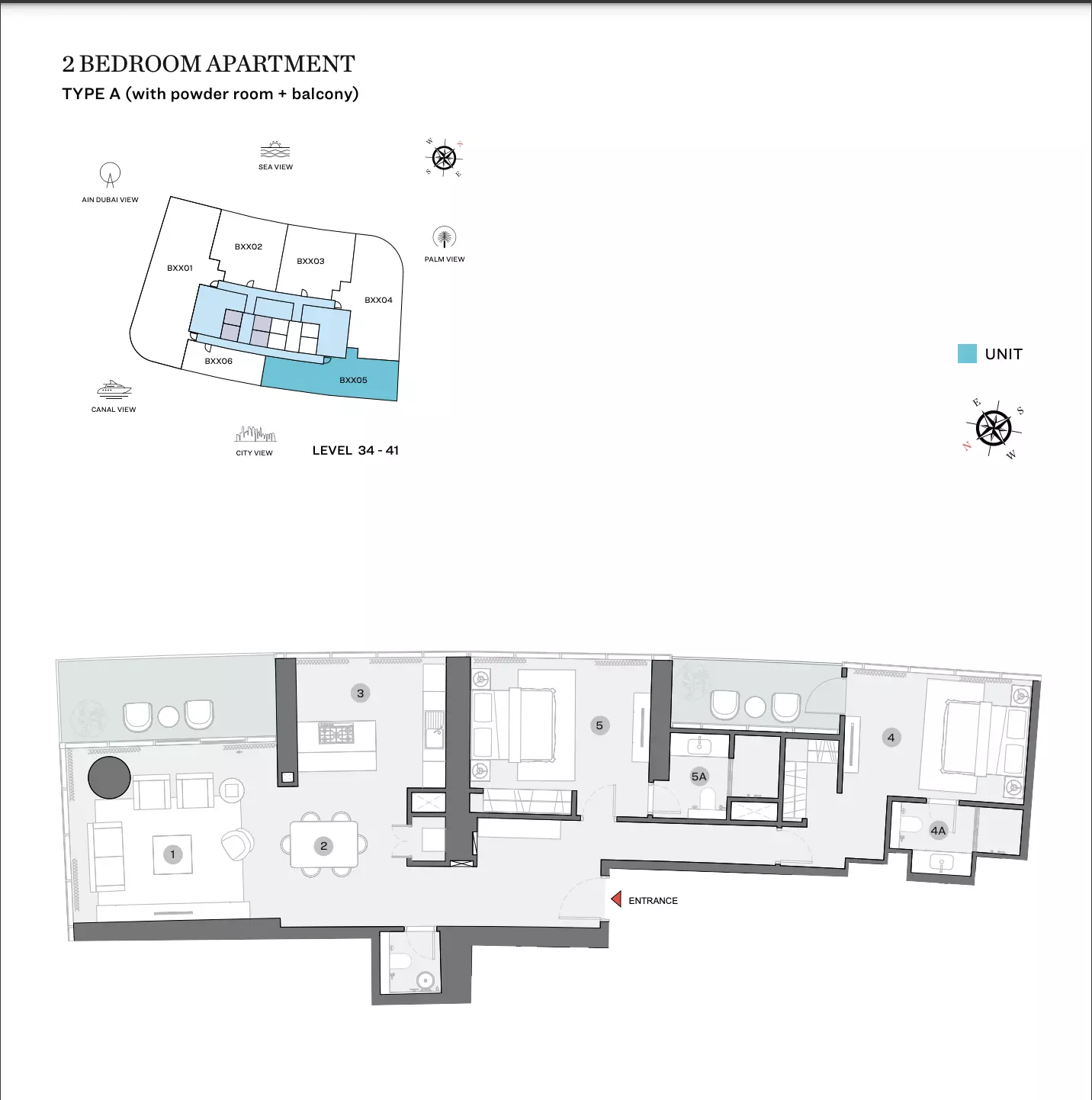 Sobha Seahaven Type A (with powder room + balcony), 2 beds