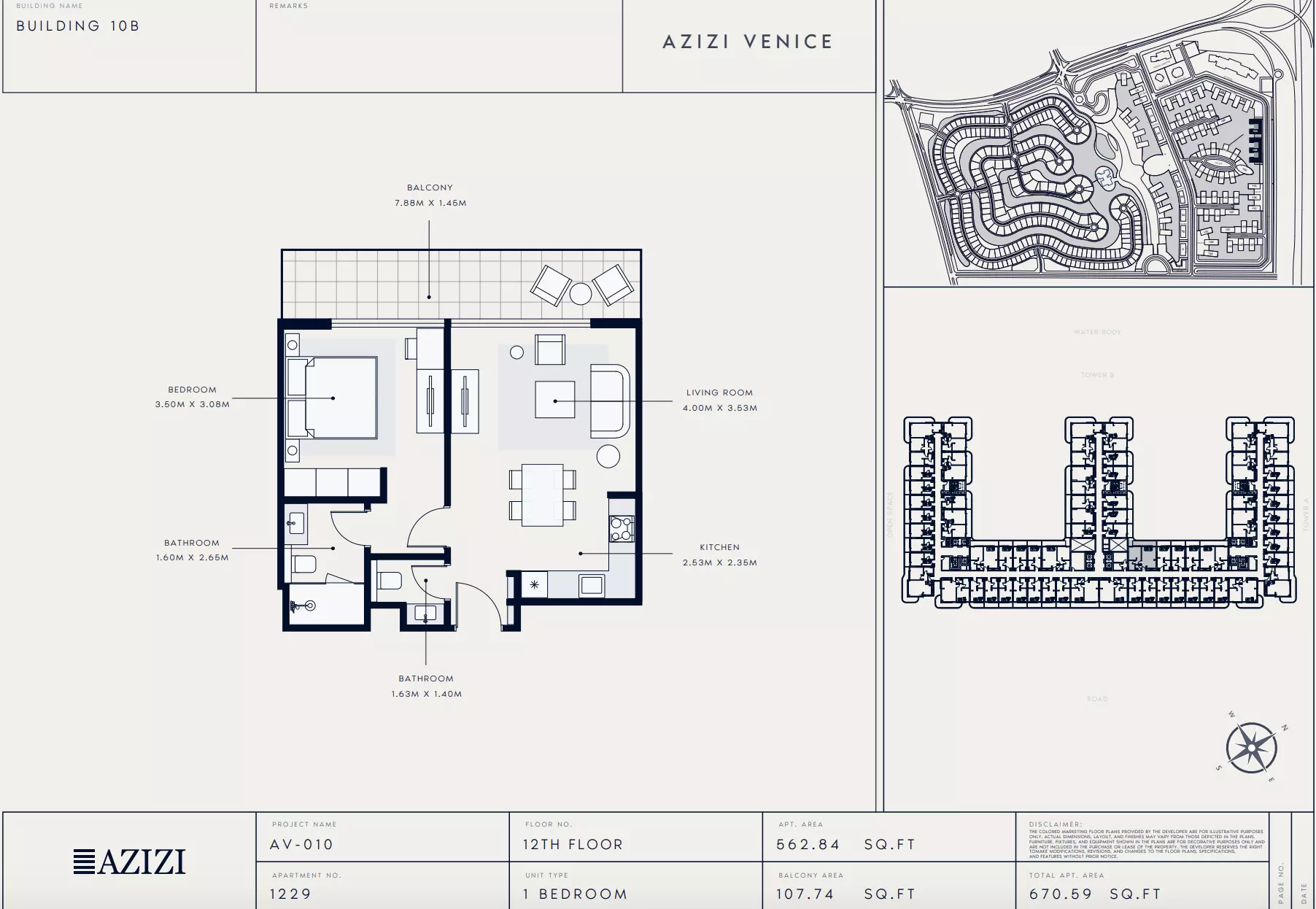 Azizi Venice 10 Type 1229-Building B, 1 bed