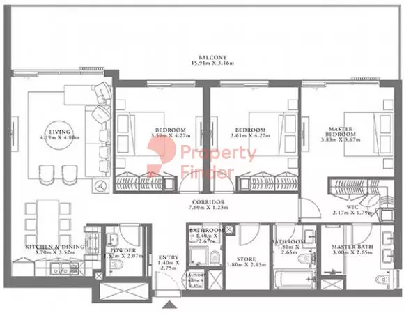 Seagate Type 3 Building 3 Unit 1 Level 10, 3 beds