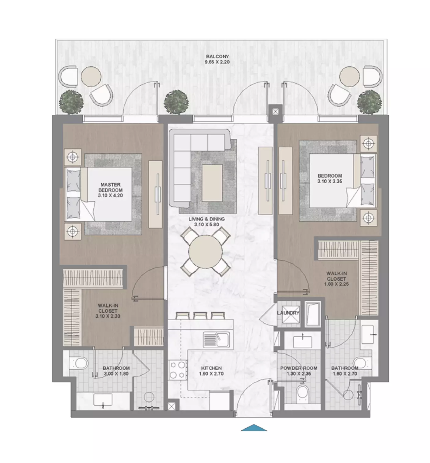 Damac Riverside Views - Indigo 1 — 2BR floor plan